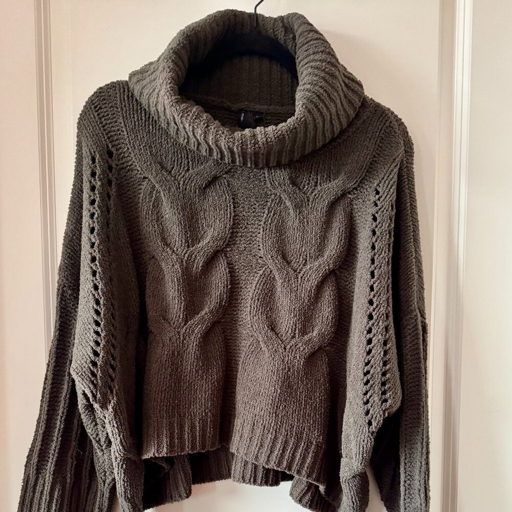 Moon & Madison Gray Cable Knit Cowl Neck Sweater Boho Artsy L